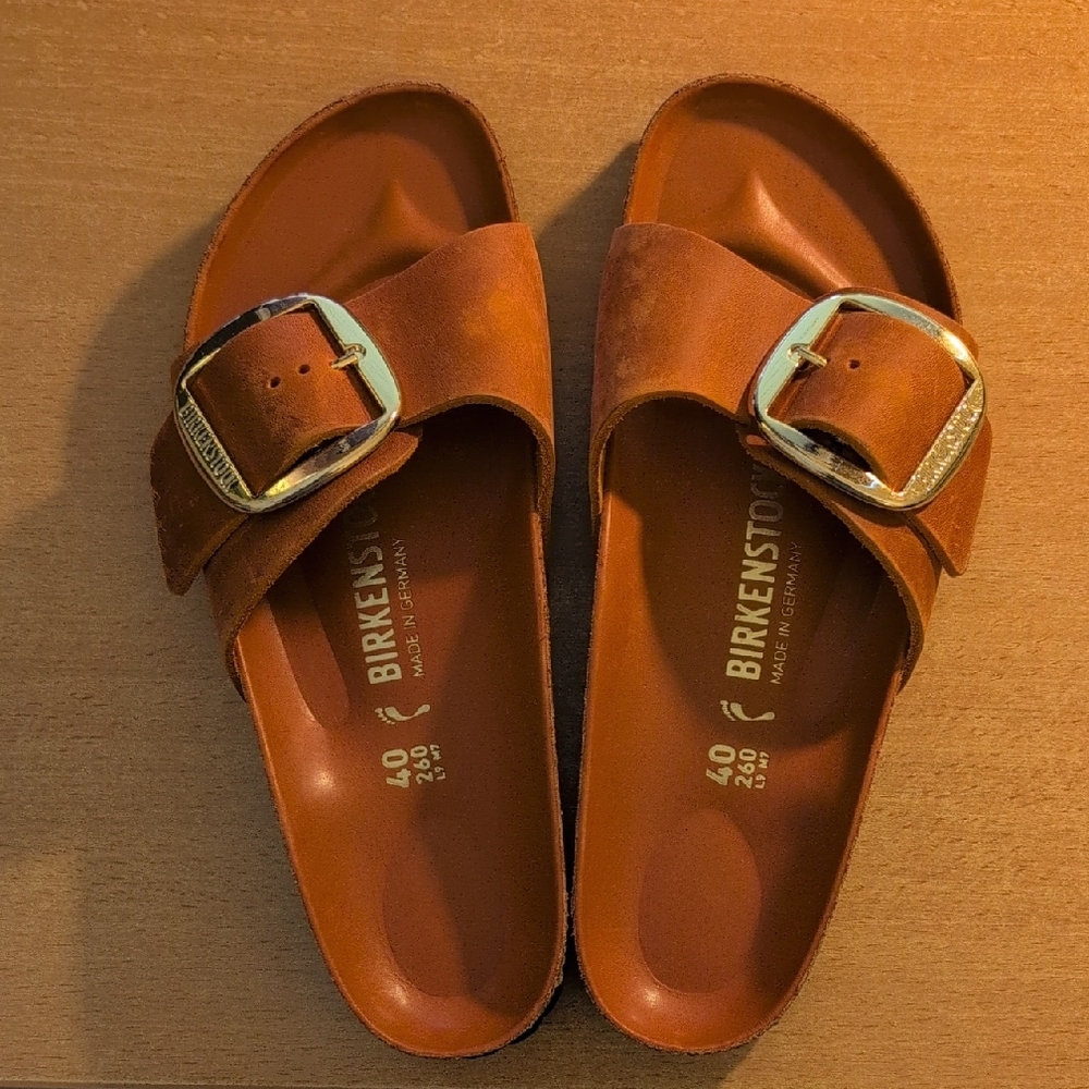 Birkenstock Tan Sandals with Gold Buckle